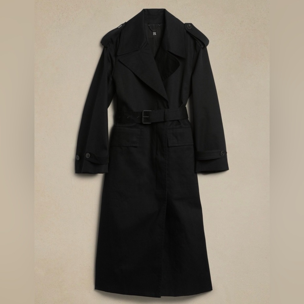 Banana Republic‎ timeless Trench Coat long in Black WATER RESISTANT - Picture 2 of 16